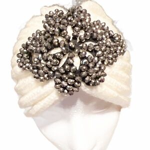 CC exclusive white knit headband adorned with stunning crystal like stones OS